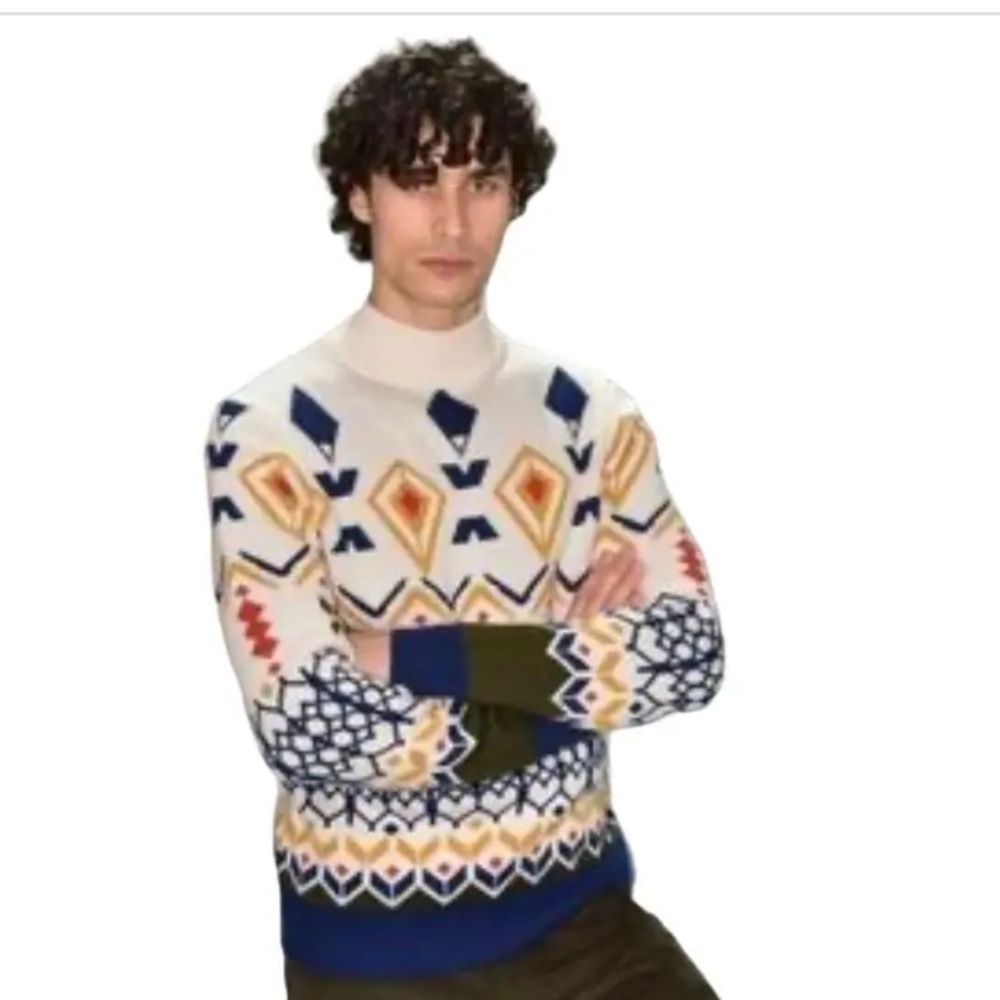 Vintage Paisley & Gray Multicolor Geometric ski Sweater Pullover Heavy Knit